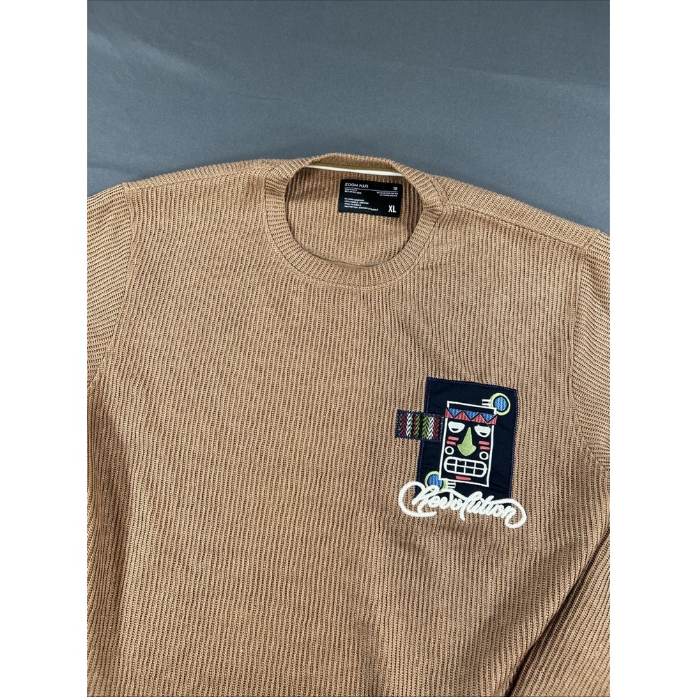 tan ribbed long-sleeve crewneck shirt by Zoom Plus Xl